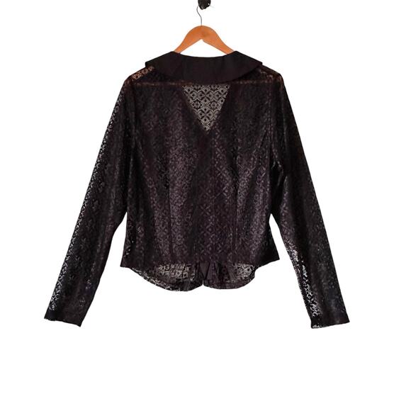 Maeve by Anthropologie Sheer Lace Collared Buttondown Top 1X Plus Sexy Goth - Picture 2 of 6